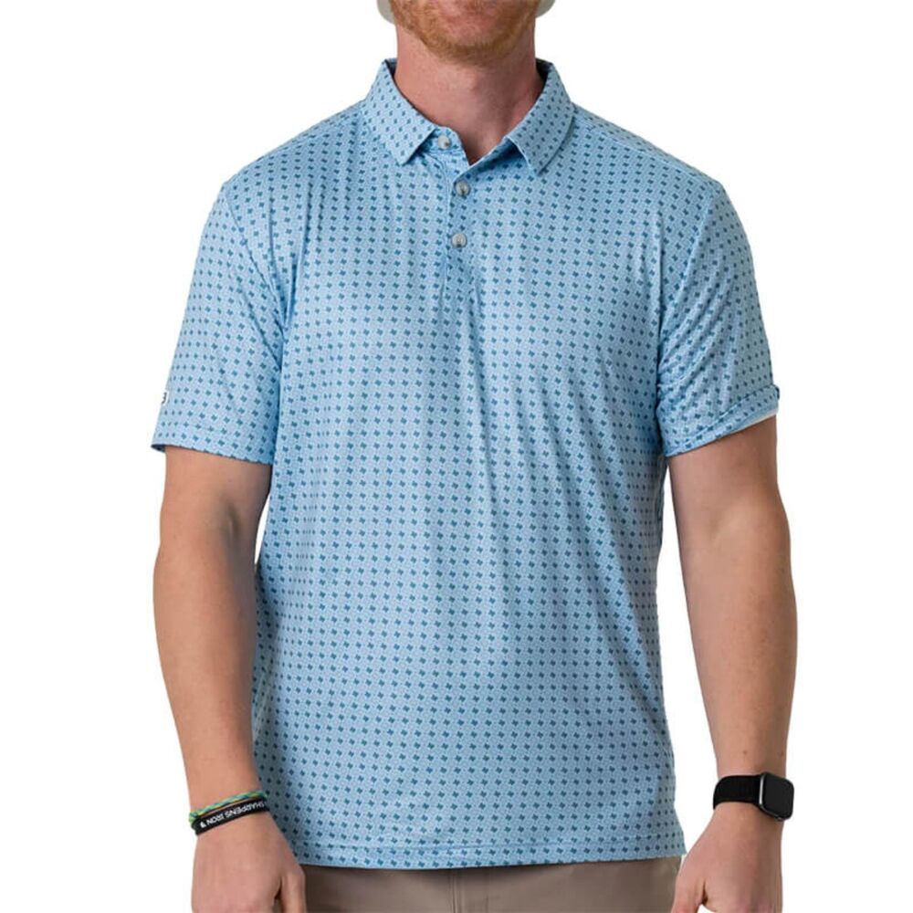 Burlebo Light Blue Performance Polo Texas Pattern Mens Large